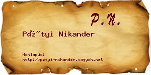 Pétyi Nikander névjegykártya